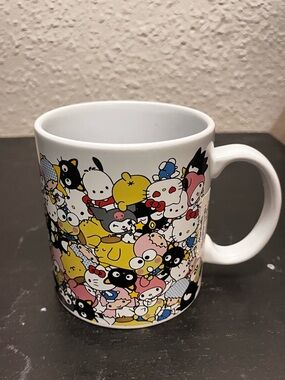 Sanrio Character Collage Ceramic Mug - White with Yellow, Pink & Black